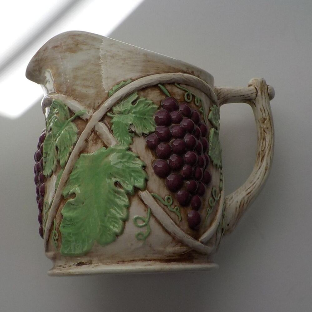 Wheeler Ceramic Bisque Jar Pitcher Grapevine Purple Green
